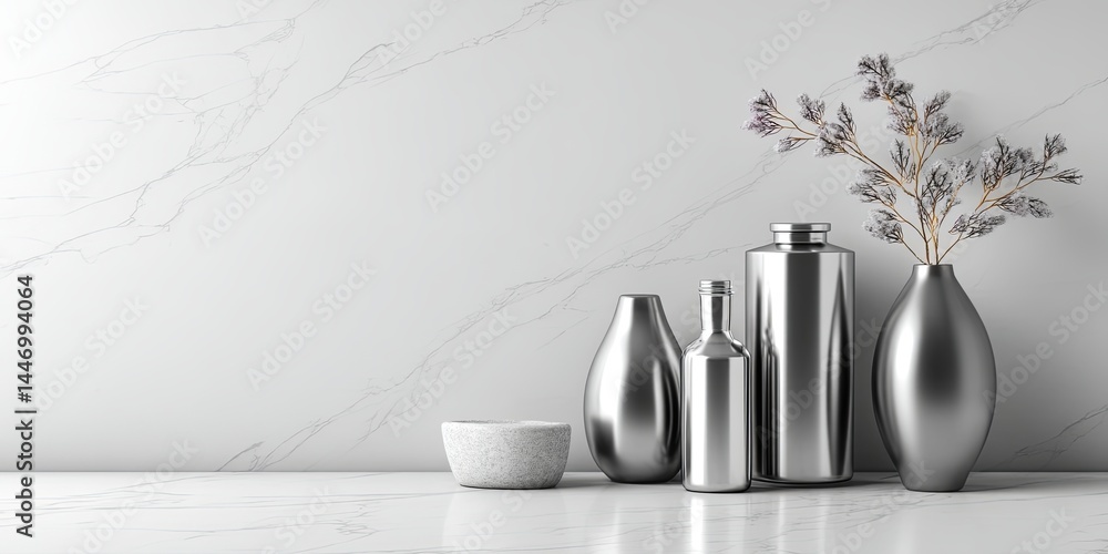Poster Minimalistic Gray Background with Subtle Shadows on a Clean White Marble Surface Ideal for Product Photography and Artistic Displays