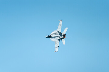 F18 Super Hornet performing maneuvers in the sky