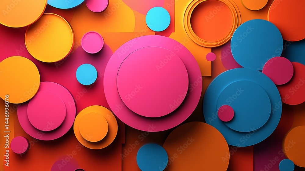 Poster dynamic composition of overlapping circular shapes in bold primary colors for modern abstract design