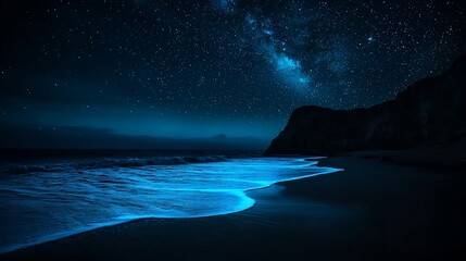 Starry night beach scene