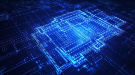 Fototapeta premium Abstract Digital Blueprint: Glowing Network Structure