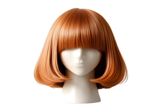 Ginger Bob Wig On Mannequin Isolated Transparent Background