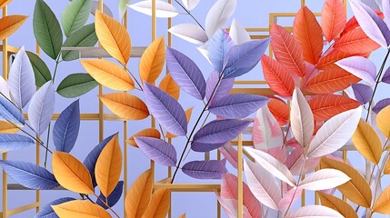 Colorful Autumn Leaves Background Abstract Fall Foliage Vibrant Nature Design Golden Frame