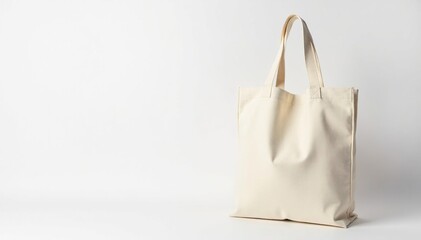 Stylish reusable canvas shopping bag, white background, sustainable, reusable, shopping bag