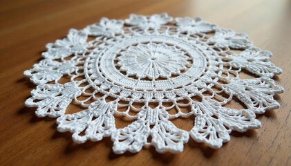 Obraz premium Intricate floral lace doily, delicate crochet work, home decor, bridal, napkin