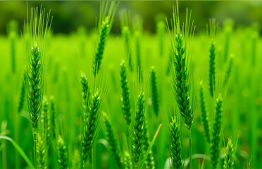 Obraz premium Close - up of Green Wheat Fields