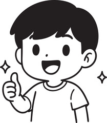 Happy Chibi Boy Giving Thumbs Up – Black and White Line Art