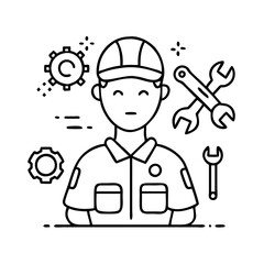 auto mechanic icon, auto mechanic line art - simple line art of auto mechanic, perfect for auto mechanic logos and icons