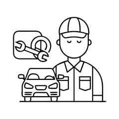 auto mechanic icon, auto mechanic line art - simple line art of auto mechanic, perfect for auto mechanic logos and icons