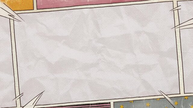 animation crinkled White Paper Texture  with cartoon frame border