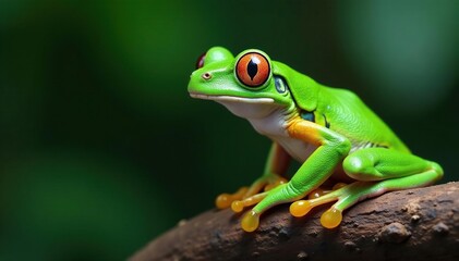 Green tree frog perched on white, vibrant skin, herpetofauna, biology