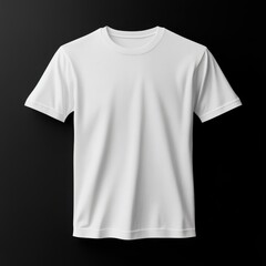 Blank white short-sleeved t-shirt, on a dark background, ready for customization