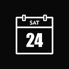 calender icon, 24 saturday icon with black background