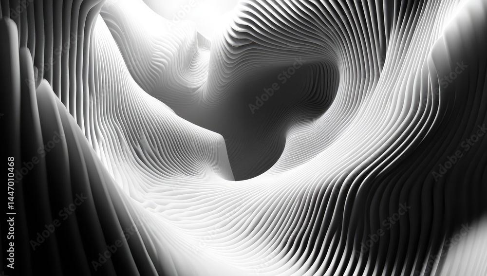 Aufkleber abstract grayscale image of swirling, layered, three-dimensional forms creating a sense of depth and