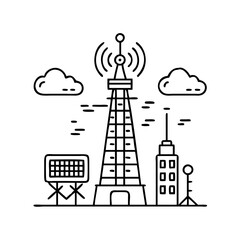 communication tower icon, communication tower line art - simple line art of communication tower, perfect for communication tower logos and icons