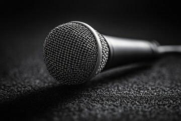 Obraz premium Microphone on a Textured Surface: Capturing Sound in Stillness Ready to Amplify Voices