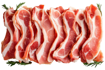 Sliced meat display with herbs, showing pink and white textures; visually appealing