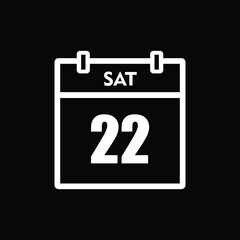 calender icon, 22 saturday icon with black background