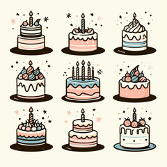 set of birthday cake illustration