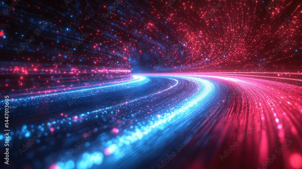 Poster futuristic technological tunnel with glowing particles abstract background