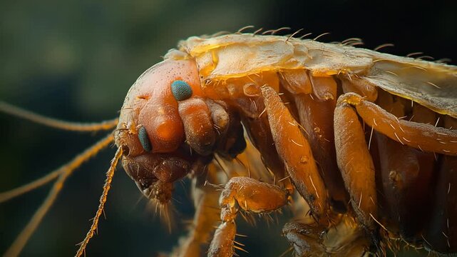 Detailed macro footage of a flea showcasing its intricate features and anatomy in detail