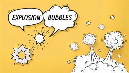 Flat Yellow Background with Comic Speech and Explosion Bubbles in White