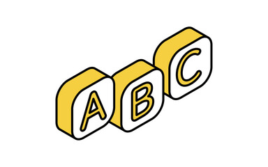 Alphabet ABC, Simple line drawing icon of English learning, isometric illustration