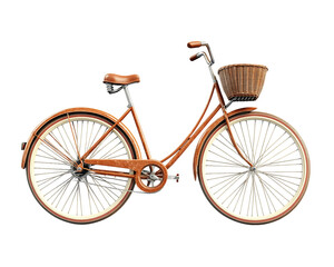 Vintage Brown Bicycle with Wicker Basket on Transparent Background, PNG