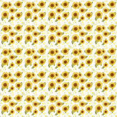 Watercolor Sunflower and Leaves Seamless Pattern