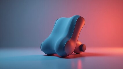 Knee Massager. Blue abstract shape with smooth curves resting on cool red and blue gradient surface, modern design concept for technology, innovation, background, futuristic, minimalism, creativity,