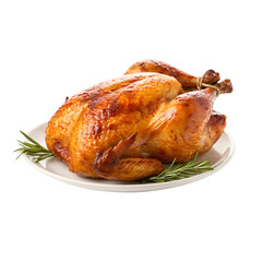 roasted chicken on white background