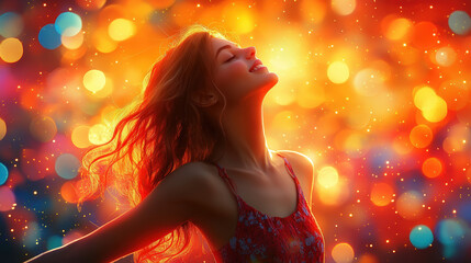 Radiant woman bathed in golden light