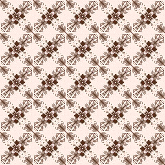 Floral Ornament Seamless Pattern in Seashell and Seal brown