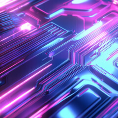 Futuristic circuit board background with glowing lines, microchip patterns, and blue neon tones, symbolizing high-tech electronics, digital connections, and modern computing infrastructure.

