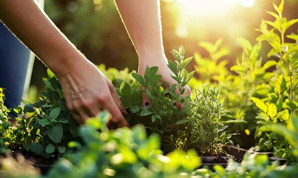 Harvesting Fresh Herbs at Home, Aromatic Gardening Under the Golden Sunlight