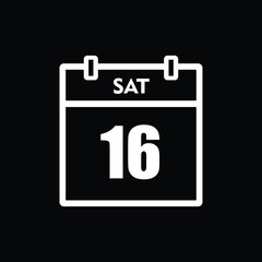 calender icon, 16 saturday icon with black background