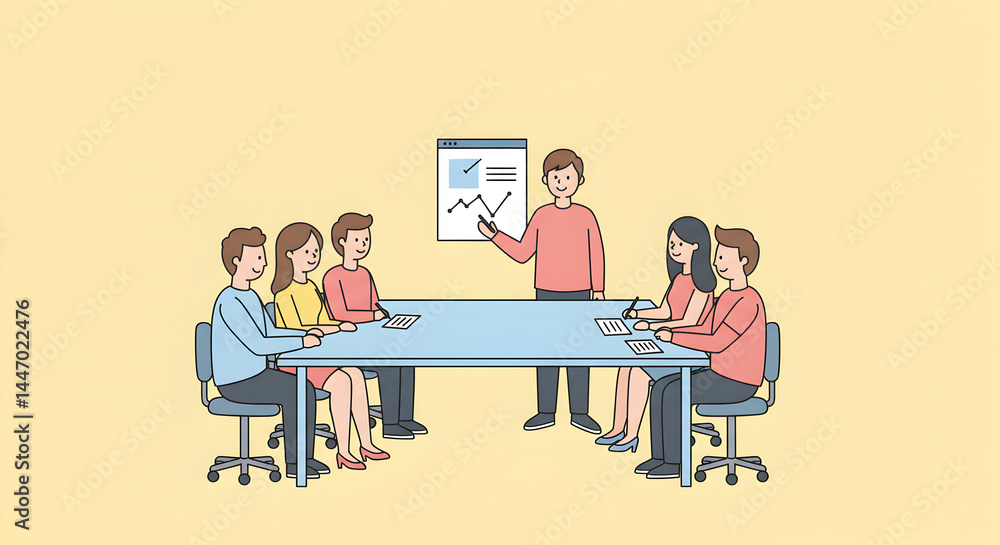 Poster engaging business presentation with team collaboration and data analysis