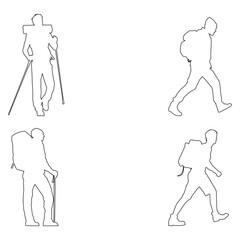 Adventure Hiker outline Set Collection of Climbers and Trekkers