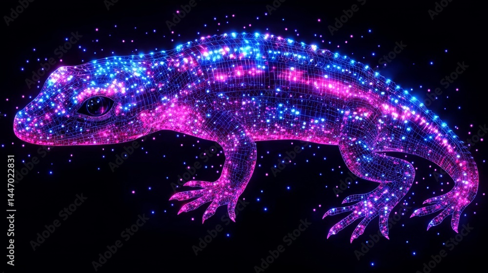 Aufkleber abstract gecko rendered with a glowing vibrant nebula effect featuring cosmic dust and a deep space 