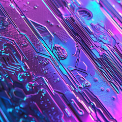 Futuristic circuit board background with glowing lines, microchip patterns, and blue neon tones, symbolizing high-tech electronics, digital connections, and modern computing infrastructure.

