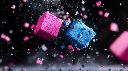 Colorful Blocks Explode in Vibrant Dust