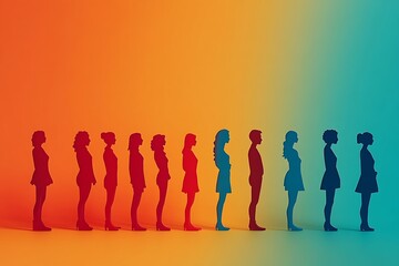 Vibrant Crimson Figures in a Row Showing Unity