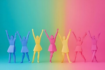 Fototapeta premium Vibrant Group Celebrating Success Raised Arms
