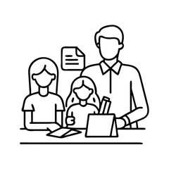 parents helping with homework icon, parents helping with homework line art - simple line art of parents helping with homework, perfect for parents helping with homework logos and icons