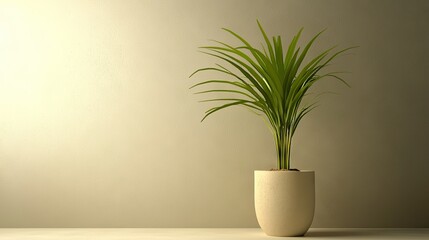 A potted plant sitting in front of a muted wall