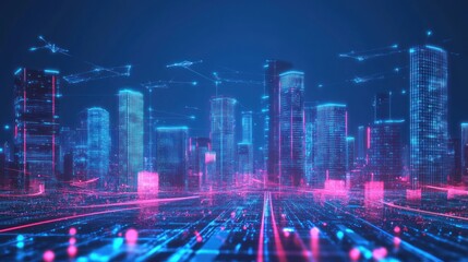 Fototapeta premium Futuristic Cityscape: Neon Glow of a Digital Metropolis