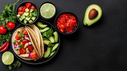 Delicious arrangement of tacos with various fresh ingredients and condiments