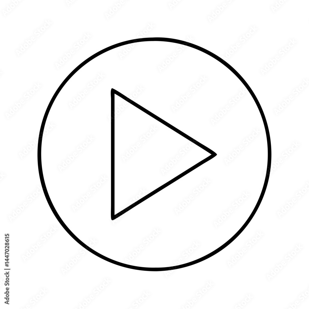 Poster play button icon, play button line art - simple line art of play button, perfect for play button log