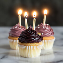  Cupcake with Lit Candle &ndash; Sweet Mini Dessert for Birthday, Celebration, or Special Occasion