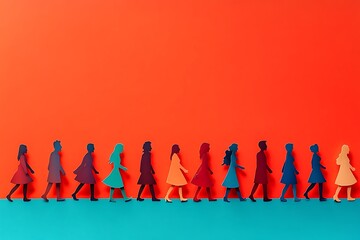 Vibrant Paper People Walking Community Illustration